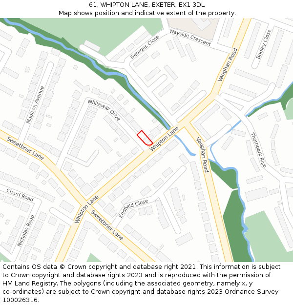 61, WHIPTON LANE, EXETER, EX1 3DL: Location map and indicative extent of plot