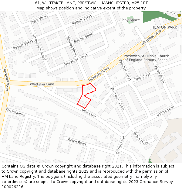 61, WHITTAKER LANE, PRESTWICH, MANCHESTER, M25 1ET: Location map and indicative extent of plot