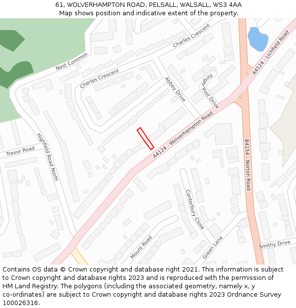 61, WOLVERHAMPTON ROAD, PELSALL, WALSALL, WS3 4AA: Location map and indicative extent of plot