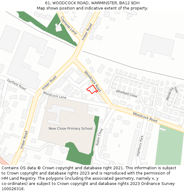 61, WOODCOCK ROAD, WARMINSTER, BA12 9DH: Location map and indicative extent of plot