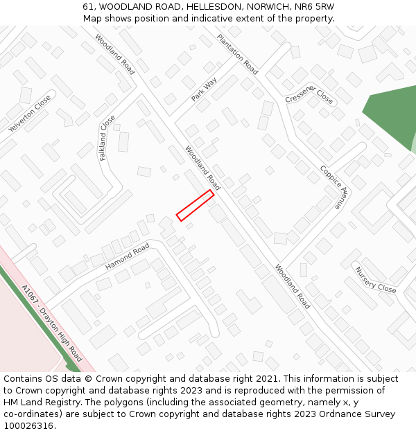 61, WOODLAND ROAD, HELLESDON, NORWICH, NR6 5RW: Location map and indicative extent of plot