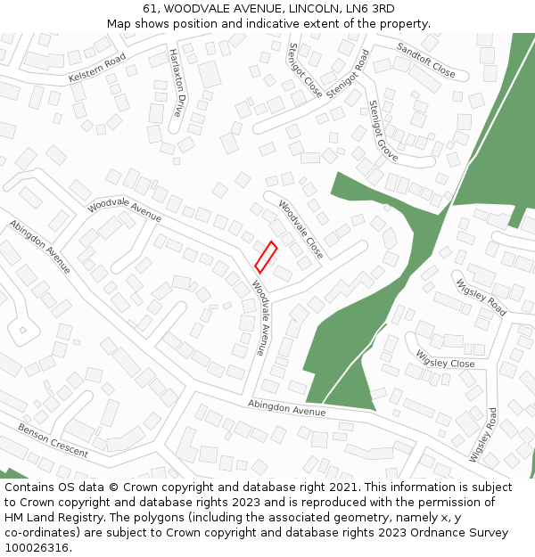 61, WOODVALE AVENUE, LINCOLN, LN6 3RD: Location map and indicative extent of plot