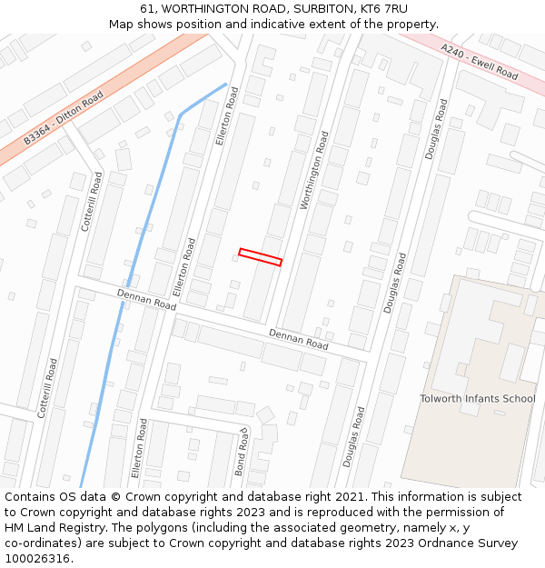 61, WORTHINGTON ROAD, SURBITON, KT6 7RU: Location map and indicative extent of plot