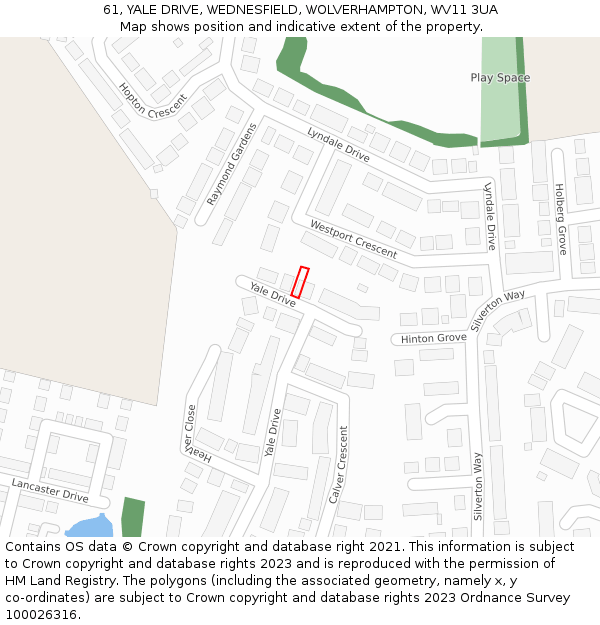 61, YALE DRIVE, WEDNESFIELD, WOLVERHAMPTON, WV11 3UA: Location map and indicative extent of plot