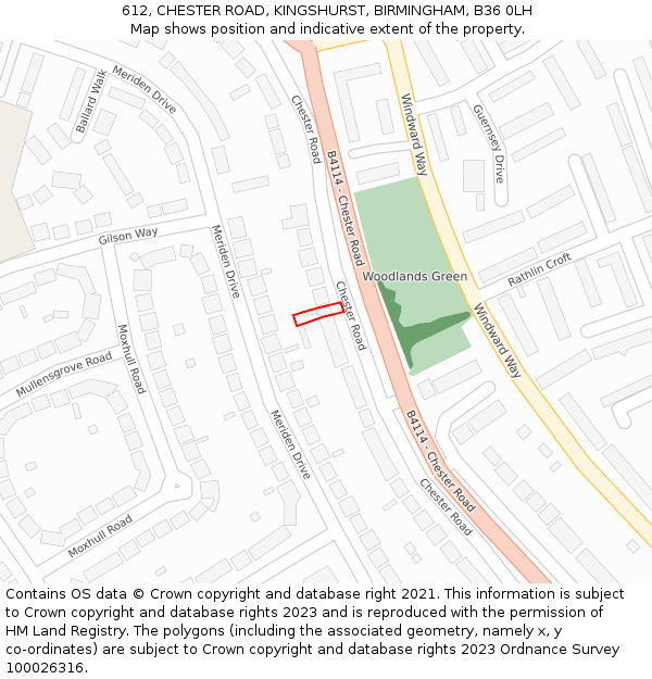 612, CHESTER ROAD, KINGSHURST, BIRMINGHAM, B36 0LH: Location map and indicative extent of plot