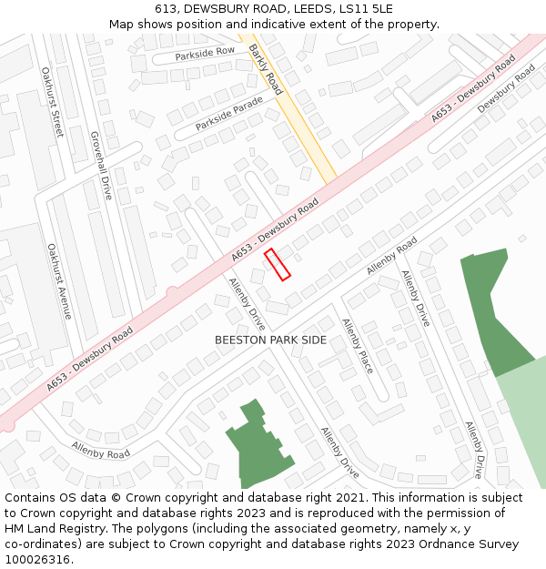 613, DEWSBURY ROAD, LEEDS, LS11 5LE: Location map and indicative extent of plot