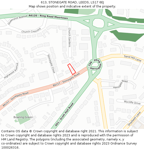 613, STONEGATE ROAD, LEEDS, LS17 6EJ: Location map and indicative extent of plot