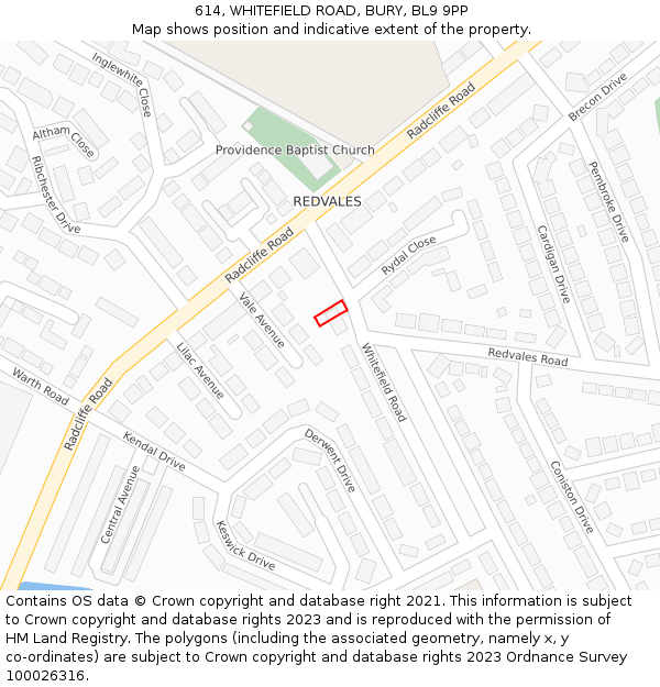 614, WHITEFIELD ROAD, BURY, BL9 9PP: Location map and indicative extent of plot