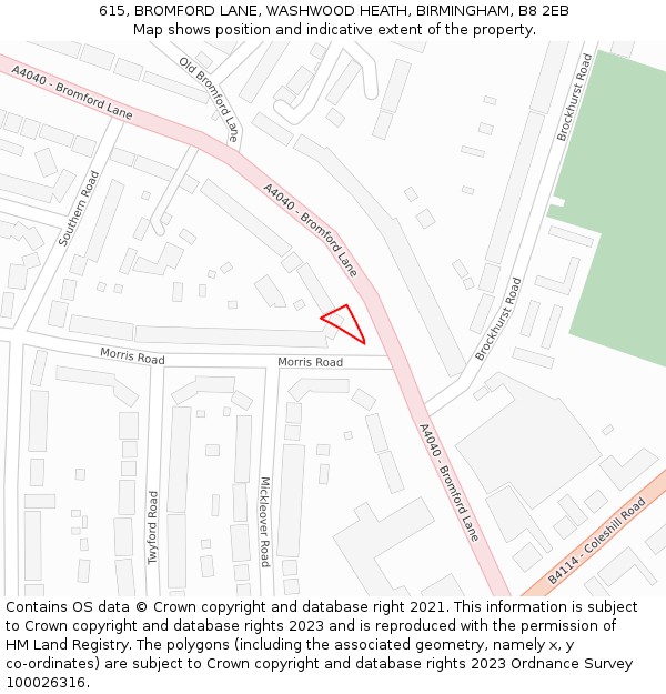 615, BROMFORD LANE, WASHWOOD HEATH, BIRMINGHAM, B8 2EB: Location map and indicative extent of plot