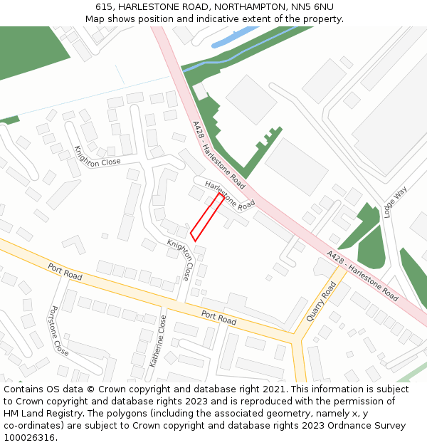 615, HARLESTONE ROAD, NORTHAMPTON, NN5 6NU: Location map and indicative extent of plot