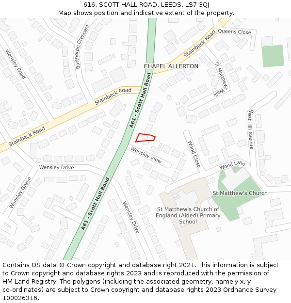 616, SCOTT HALL ROAD, LEEDS, LS7 3QJ: Location map and indicative extent of plot