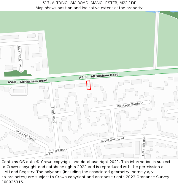 617, ALTRINCHAM ROAD, MANCHESTER, M23 1DP: Location map and indicative extent of plot