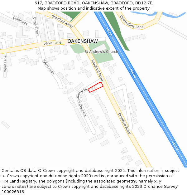 617, BRADFORD ROAD, OAKENSHAW, BRADFORD, BD12 7EJ: Location map and indicative extent of plot