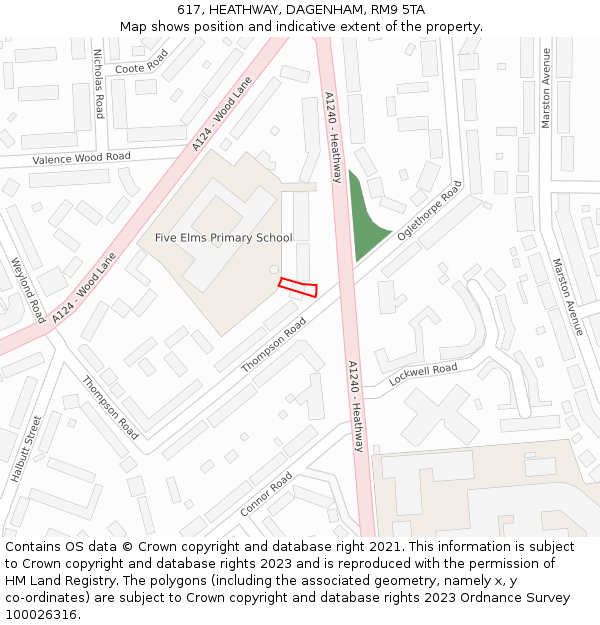 617, HEATHWAY, DAGENHAM, RM9 5TA: Location map and indicative extent of plot