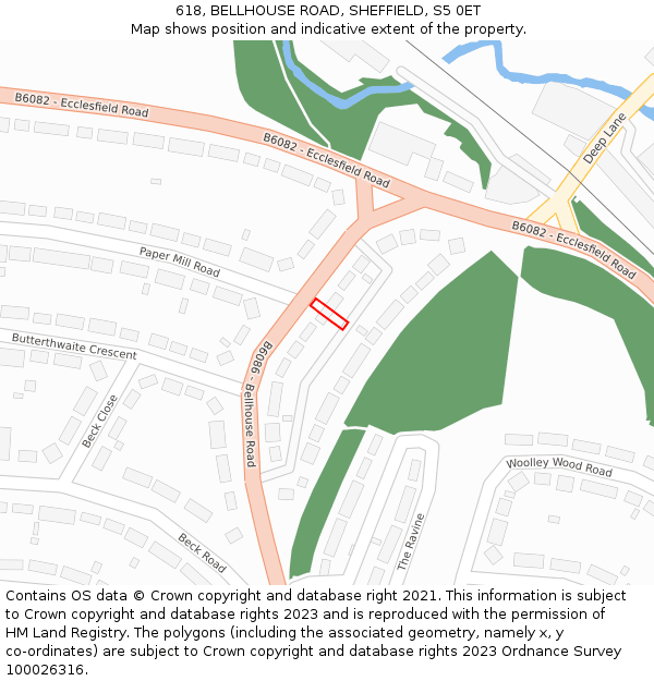 618, BELLHOUSE ROAD, SHEFFIELD, S5 0ET: Location map and indicative extent of plot