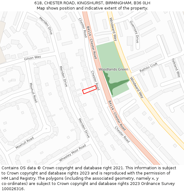 618, CHESTER ROAD, KINGSHURST, BIRMINGHAM, B36 0LH: Location map and indicative extent of plot