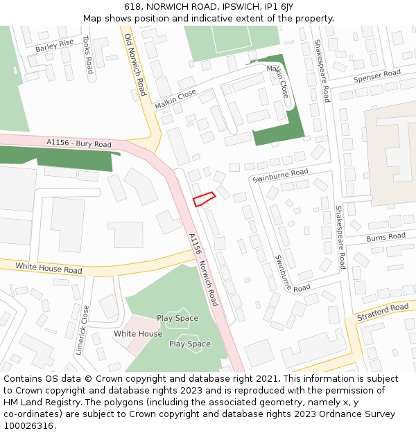 618, NORWICH ROAD, IPSWICH, IP1 6JY: Location map and indicative extent of plot