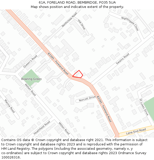 61A, FORELAND ROAD, BEMBRIDGE, PO35 5UA: Location map and indicative extent of plot