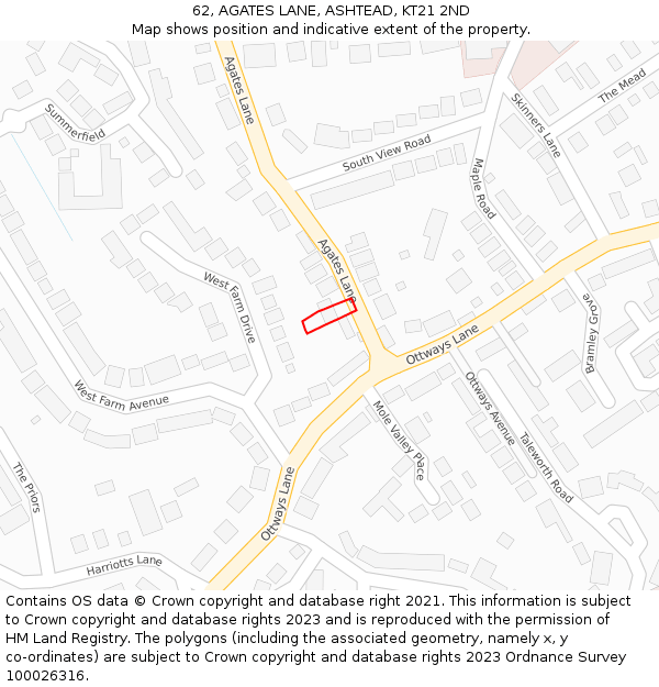 62, AGATES LANE, ASHTEAD, KT21 2ND: Location map and indicative extent of plot