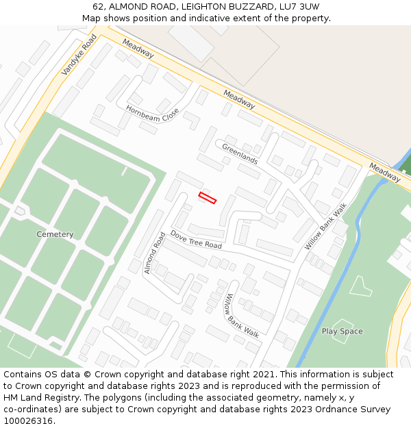 62, ALMOND ROAD, LEIGHTON BUZZARD, LU7 3UW: Location map and indicative extent of plot
