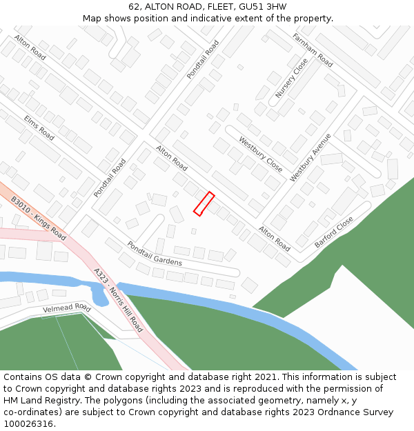 62, ALTON ROAD, FLEET, GU51 3HW: Location map and indicative extent of plot