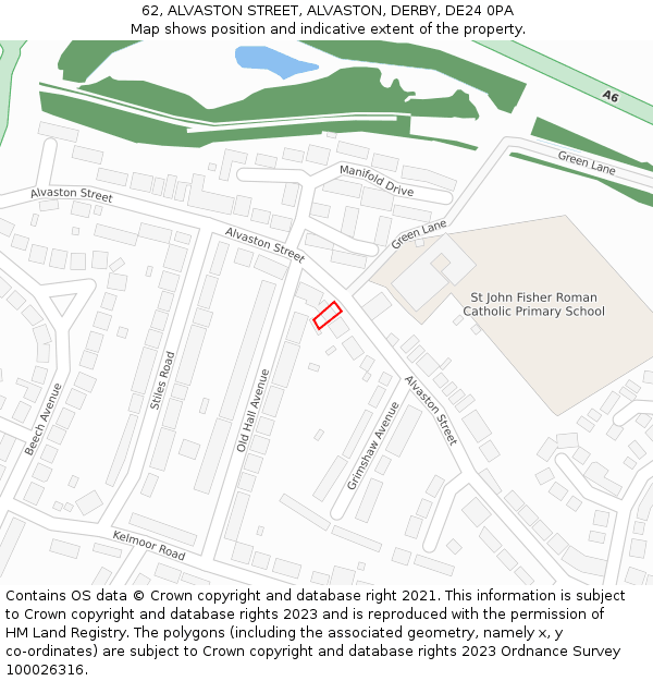 62, ALVASTON STREET, ALVASTON, DERBY, DE24 0PA: Location map and indicative extent of plot