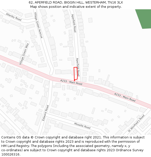 62, APERFIELD ROAD, BIGGIN HILL, WESTERHAM, TN16 3LX: Location map and indicative extent of plot