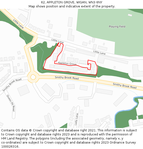 62, APPLETON GROVE, WIGAN, WN3 6NY: Location map and indicative extent of plot