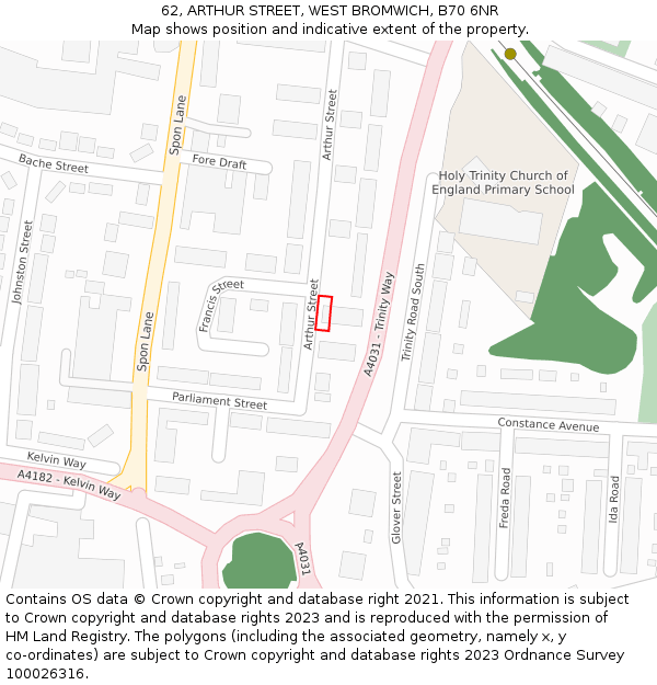 62, ARTHUR STREET, WEST BROMWICH, B70 6NR: Location map and indicative extent of plot