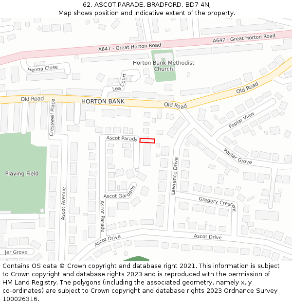 62, ASCOT PARADE, BRADFORD, BD7 4NJ: Location map and indicative extent of plot