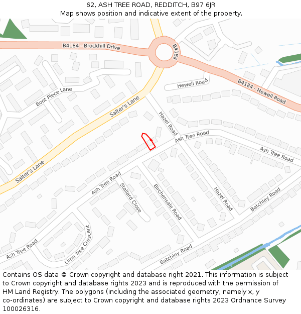 62, ASH TREE ROAD, REDDITCH, B97 6JR: Location map and indicative extent of plot