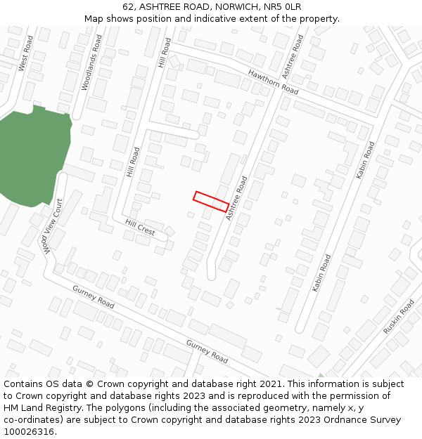 62, ASHTREE ROAD, NORWICH, NR5 0LR: Location map and indicative extent of plot
