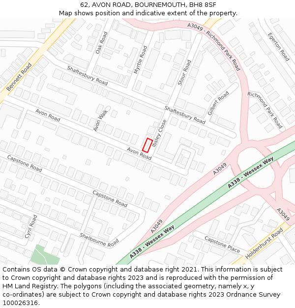 62, AVON ROAD, BOURNEMOUTH, BH8 8SF: Location map and indicative extent of plot