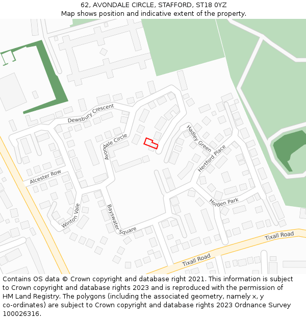 62, AVONDALE CIRCLE, STAFFORD, ST18 0YZ: Location map and indicative extent of plot