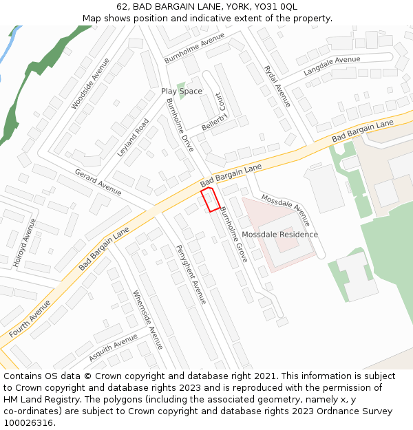 62, BAD BARGAIN LANE, YORK, YO31 0QL: Location map and indicative extent of plot