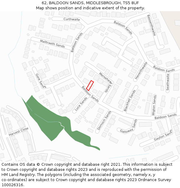 62, BALDOON SANDS, MIDDLESBROUGH, TS5 8UF: Location map and indicative extent of plot