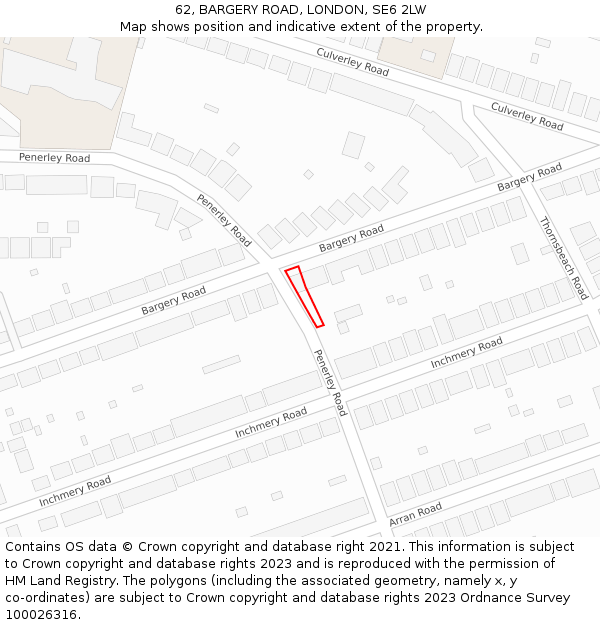 62, BARGERY ROAD, LONDON, SE6 2LW: Location map and indicative extent of plot