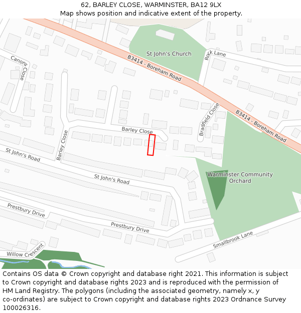 62, BARLEY CLOSE, WARMINSTER, BA12 9LX: Location map and indicative extent of plot