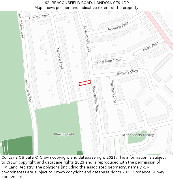 62, BEACONSFIELD ROAD, LONDON, SE9 4DP: Location map and indicative extent of plot