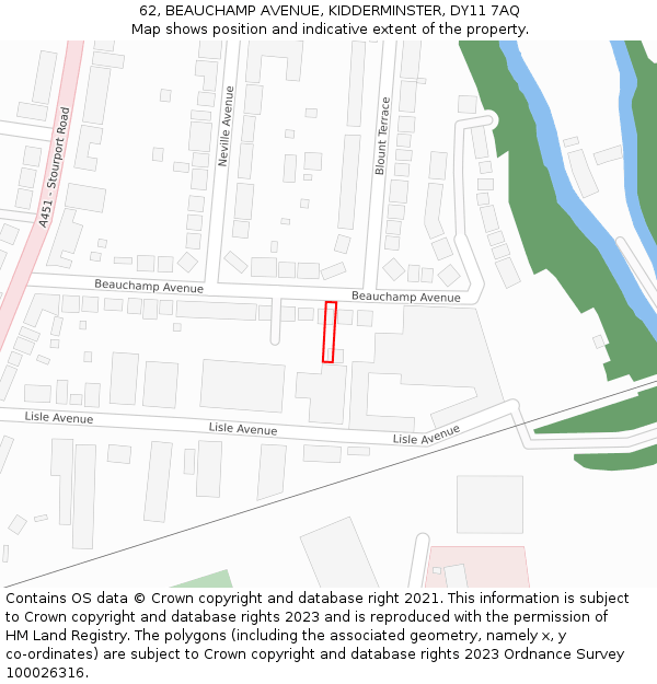 62, BEAUCHAMP AVENUE, KIDDERMINSTER, DY11 7AQ: Location map and indicative extent of plot
