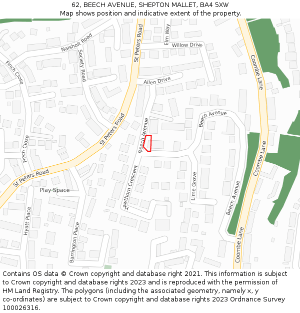 62, BEECH AVENUE, SHEPTON MALLET, BA4 5XW: Location map and indicative extent of plot