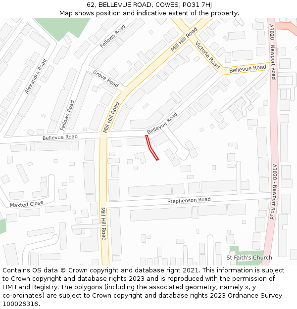 62, BELLEVUE ROAD, COWES, PO31 7HJ: Location map and indicative extent of plot