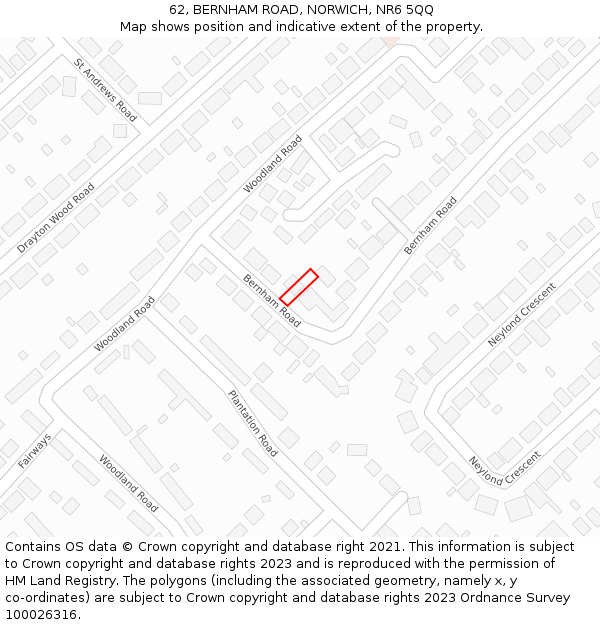 62, BERNHAM ROAD, NORWICH, NR6 5QQ: Location map and indicative extent of plot