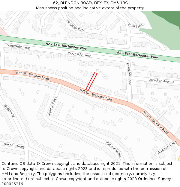 62, BLENDON ROAD, BEXLEY, DA5 1BS: Location map and indicative extent of plot