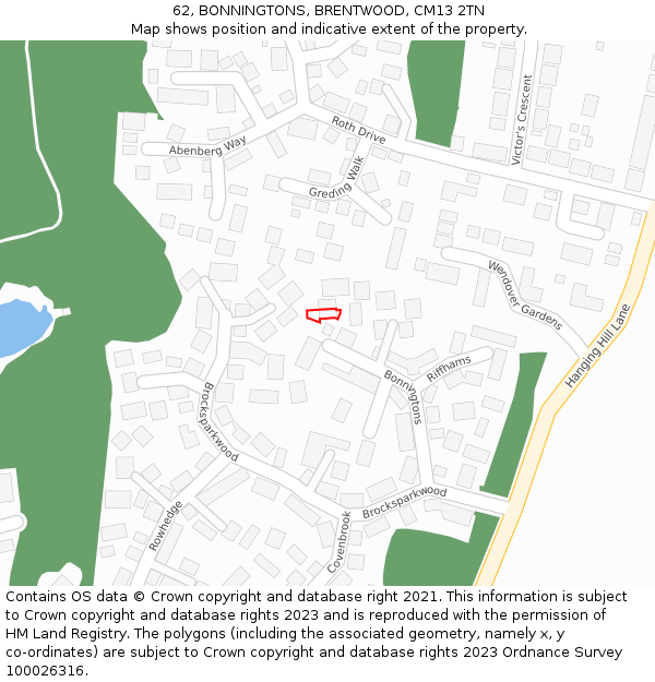 62, BONNINGTONS, BRENTWOOD, CM13 2TN: Location map and indicative extent of plot