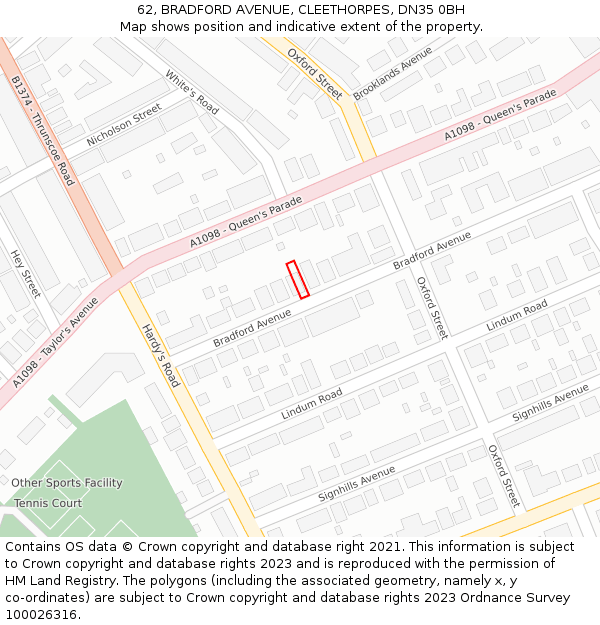 62, BRADFORD AVENUE, CLEETHORPES, DN35 0BH: Location map and indicative extent of plot