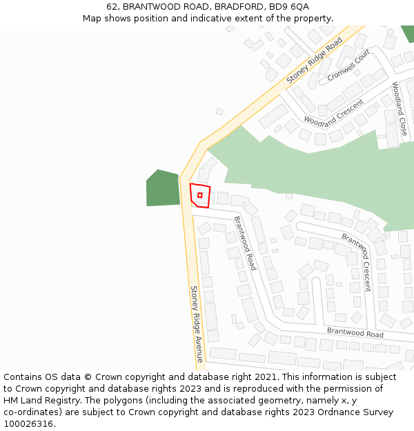 62, BRANTWOOD ROAD, BRADFORD, BD9 6QA: Location map and indicative extent of plot
