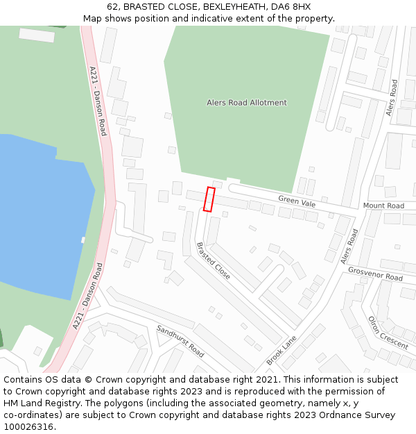 62, BRASTED CLOSE, BEXLEYHEATH, DA6 8HX: Location map and indicative extent of plot