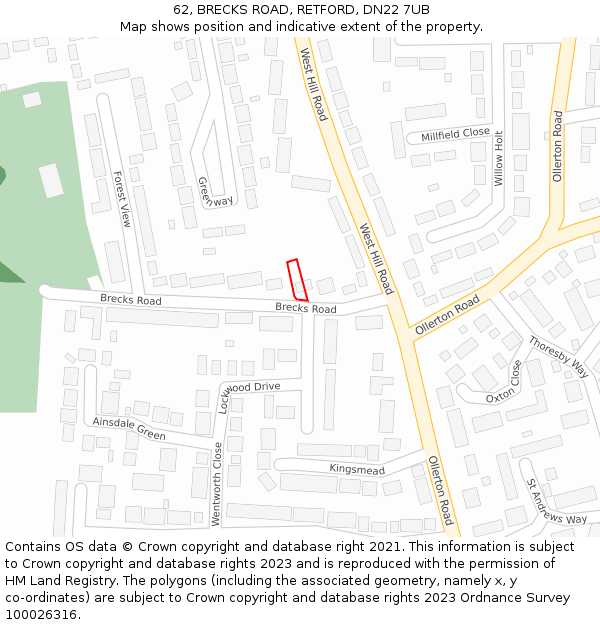 62, BRECKS ROAD, RETFORD, DN22 7UB: Location map and indicative extent of plot
