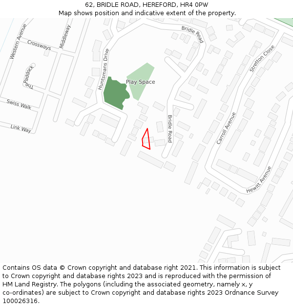 62, BRIDLE ROAD, HEREFORD, HR4 0PW: Location map and indicative extent of plot